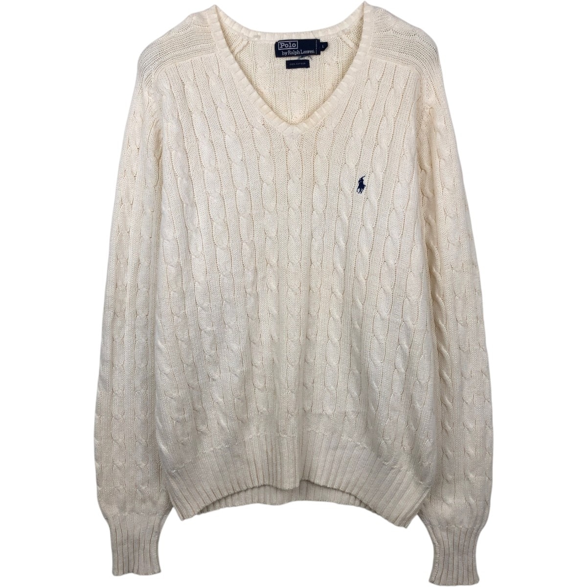 古着 ラルフローレン Ralph Lauren POLO by Ralph Lauren ケーブル編み Vネック コットンニットセーター メンズL相当/eaa672356