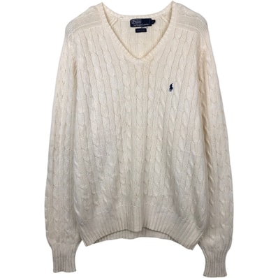古着 ラルフローレン Ralph Lauren POLO by Ralph Lauren ケーブル編み Vネック コットンニットセーター メンズL相当/eaa672356