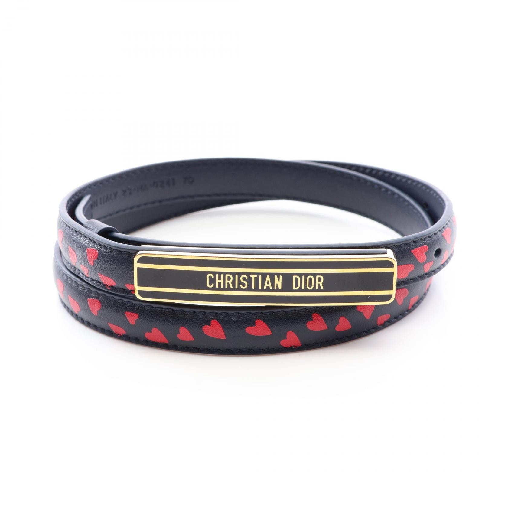 ディオール Dior ロゴ ハート ミニ ベルト 衣料品 レザー レディース ネイビー系 / レッド系 【中古】