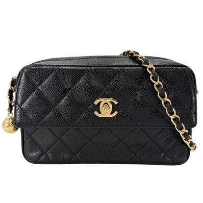 CHANEL シャネル ショルダーバッグ マトラッセ チェーンポシェット ターンロック ココマーク 肩掛け キャビアスキン ブラック 黒 ゴールド金具 レディース【中古品】