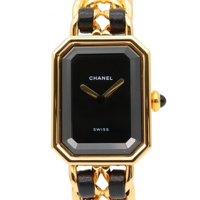 シャネル CHANEL プルミエール S 腕時計 時計 GP(ゴールドメッキ) GP(ゴールドメッキ) レザーベルト レディース ブラック系 H0001 【中古】