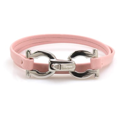 サルヴァトーレフェラガモ Salvatore Ferragamo ブレスレット ガンチーニ レザー/メタル ライトピンク/シルバー レディース【中古】 e60966a