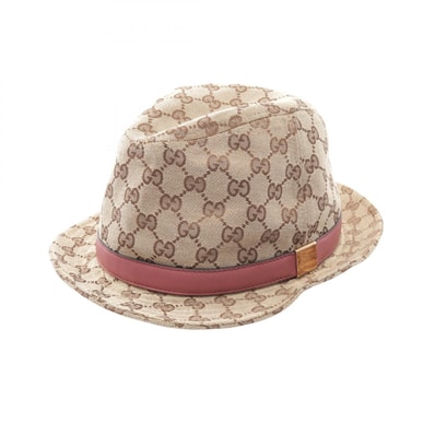 グッチ GUCCI GGキャンバス ハット 帽子 コットン レザー ポリエステル レディース ベージュ系 / ピンク系 【中古】