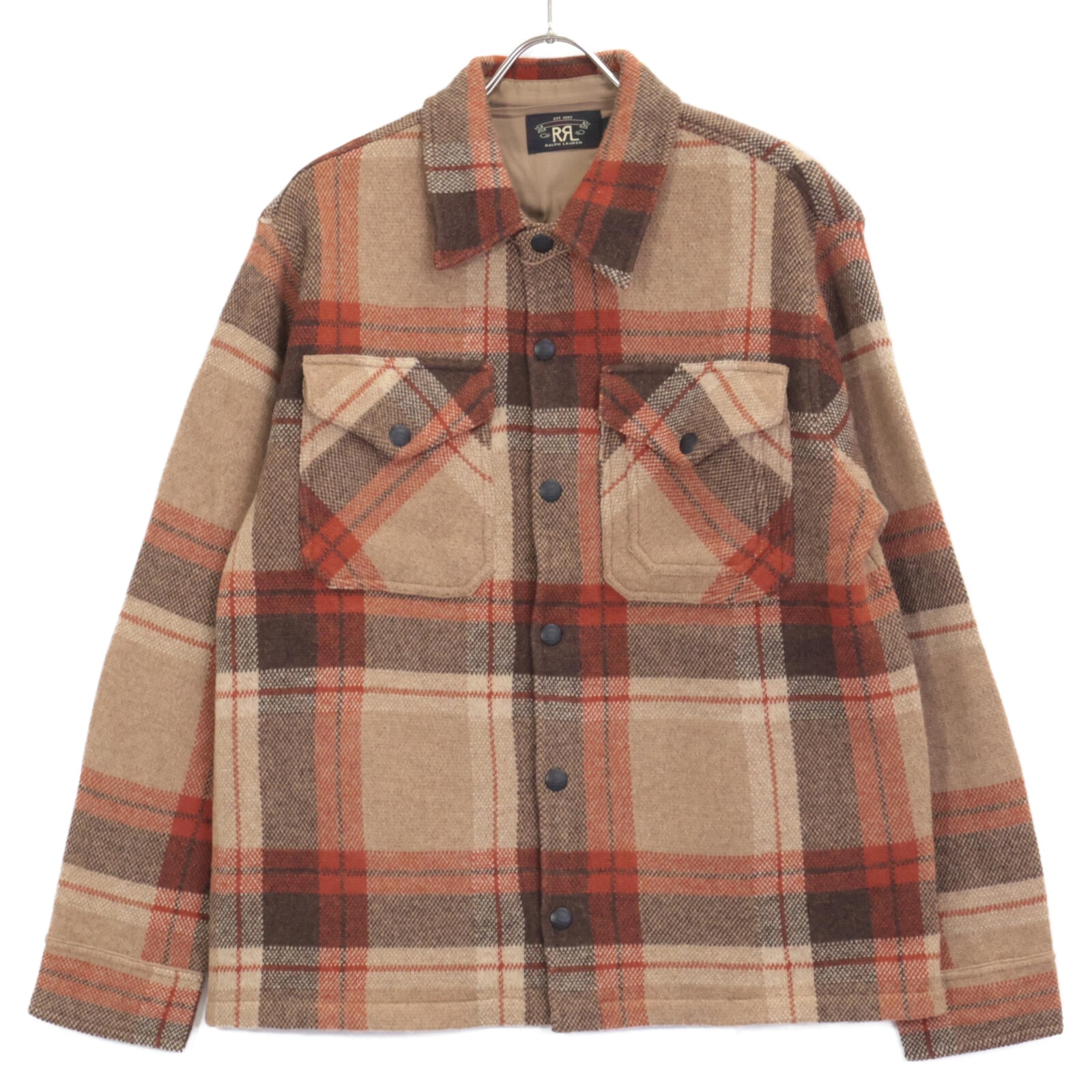 ダブルアールエル 22aw ﾌﾞﾗｳﾝﾁｪｯｸ ｳｰﾙ ﾜｰｸｼｬﾂ M