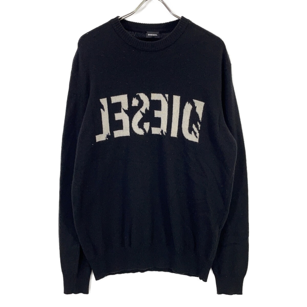 ディーゼル ブラック ウール フロントロゴニット カシミア XL