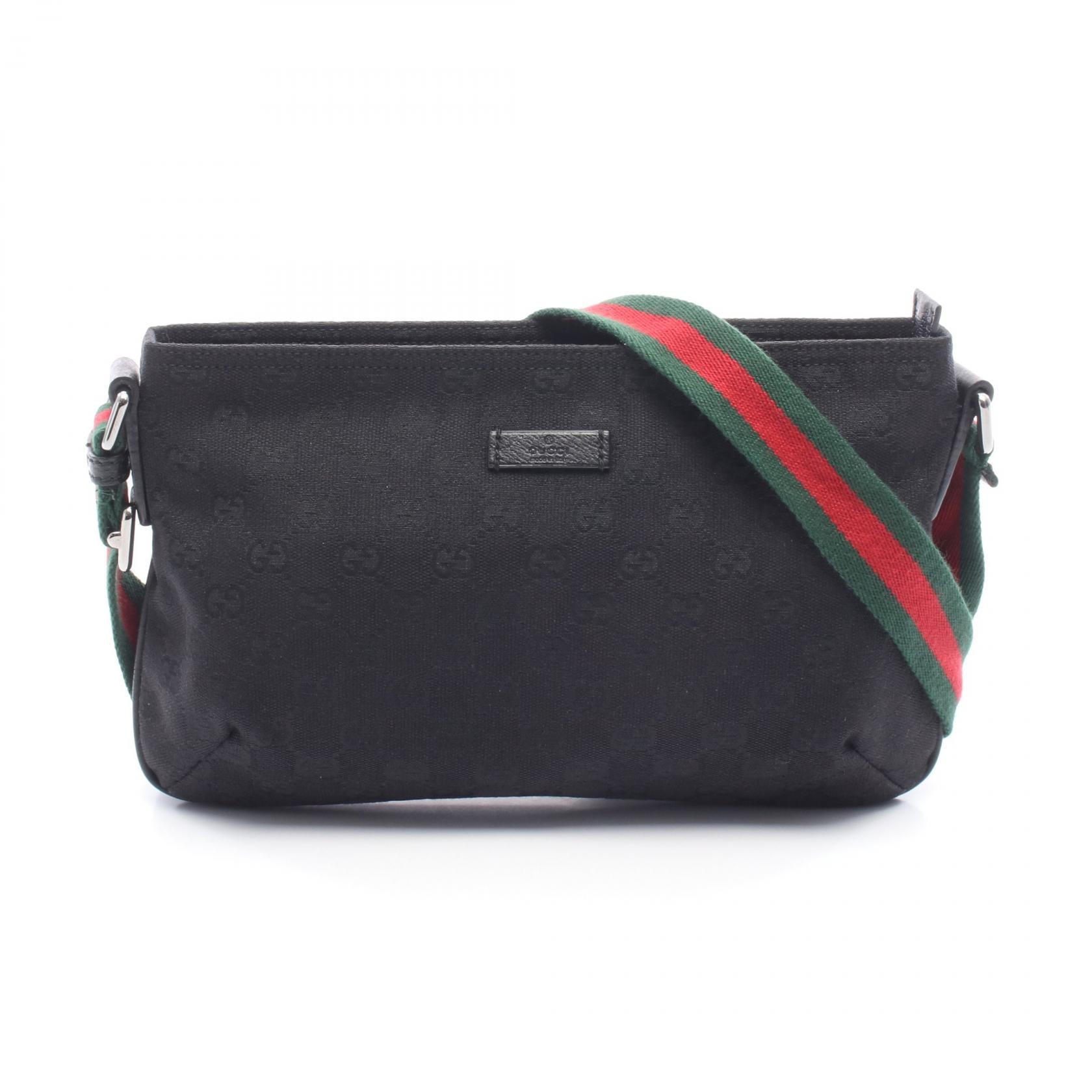 グッチ GUCCI シェリーライン GGキャンバス ショルダーバッグ バッグ キャンバス レザー レディース ブラック系 189749 【中古】