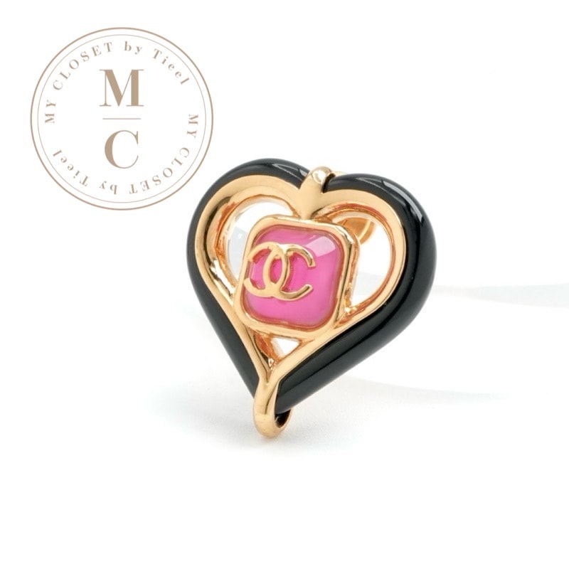 シャネル CHANEL ブローチ コサージュ ゴールド ピンク ブラック ピンブローチ ハート ココマーク