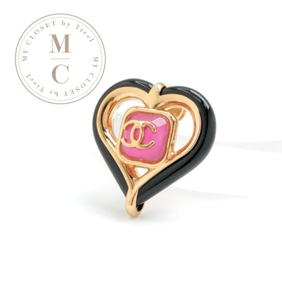 シャネル CHANEL ブローチ コサージュ ゴールド ピンク ブラック ピンブローチ ハート ココマーク