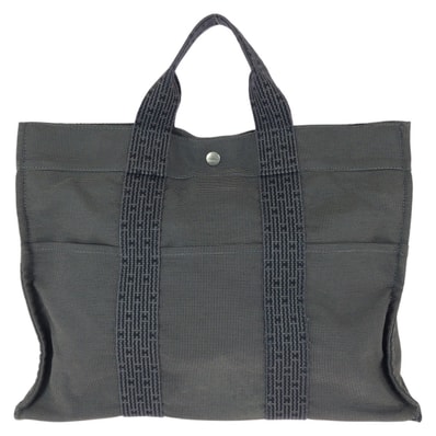 HERMES エルメス エールライン MM グレー シルバー金具 キャンバス トートバッグ 男女兼用 600836 【中古】