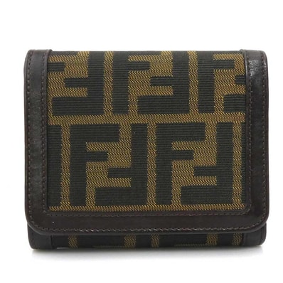 フェンディ FENDI 三つ折り財布 ズッカ キャンバス/レザー ブラウン レディース【中古】 e60560g