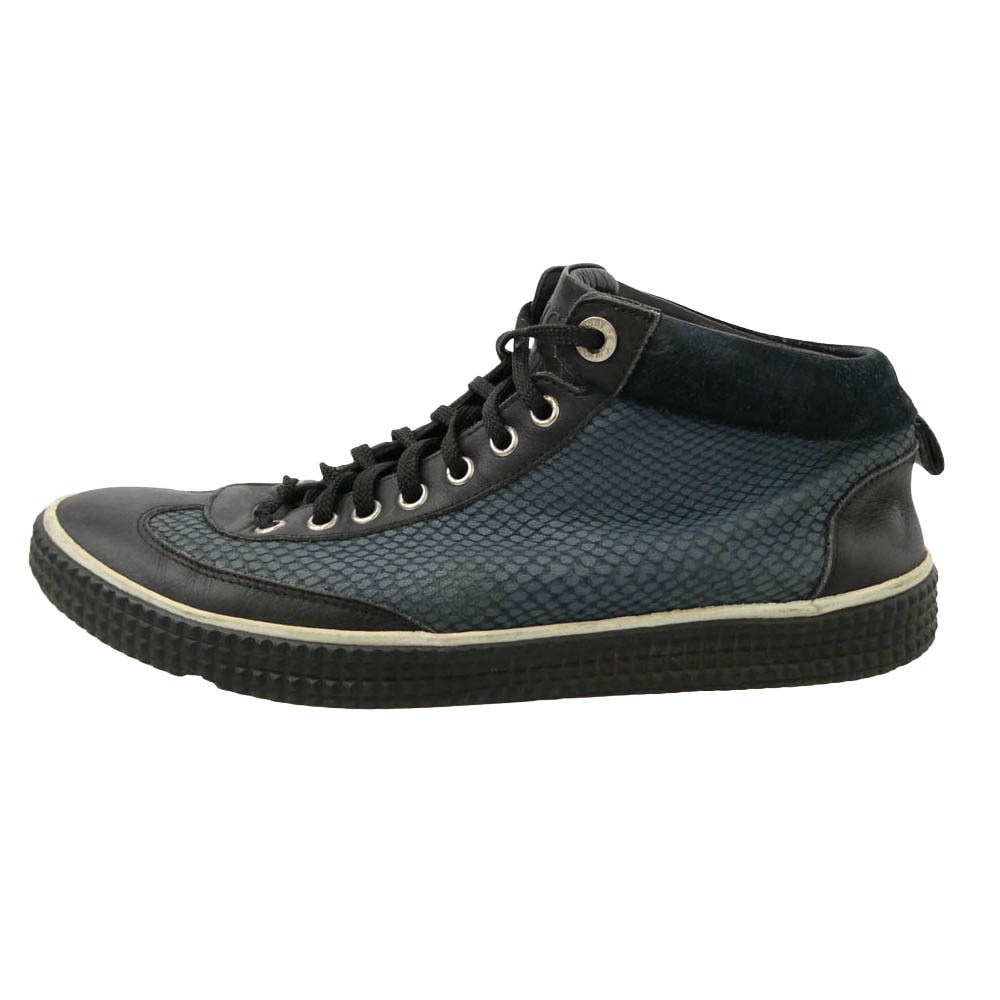 JIMMY CHOO ジミーチュウ パイソン柄 レザー ミッドカット スニーカー ブラック ブラック系 ダークネイビー系 40.5【中古】