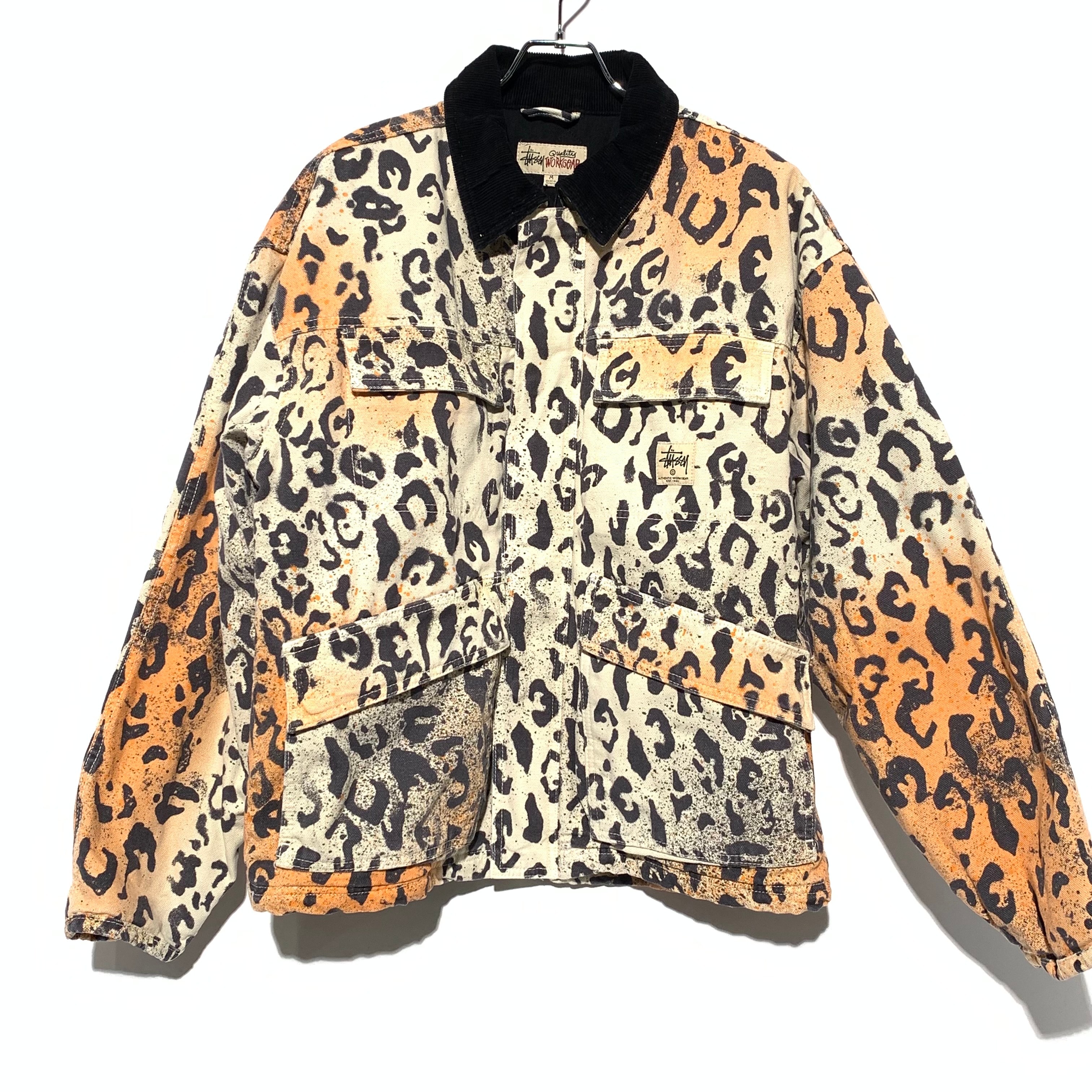STUSSY WASHED CANVAS SHOP JACKET LEOPARD