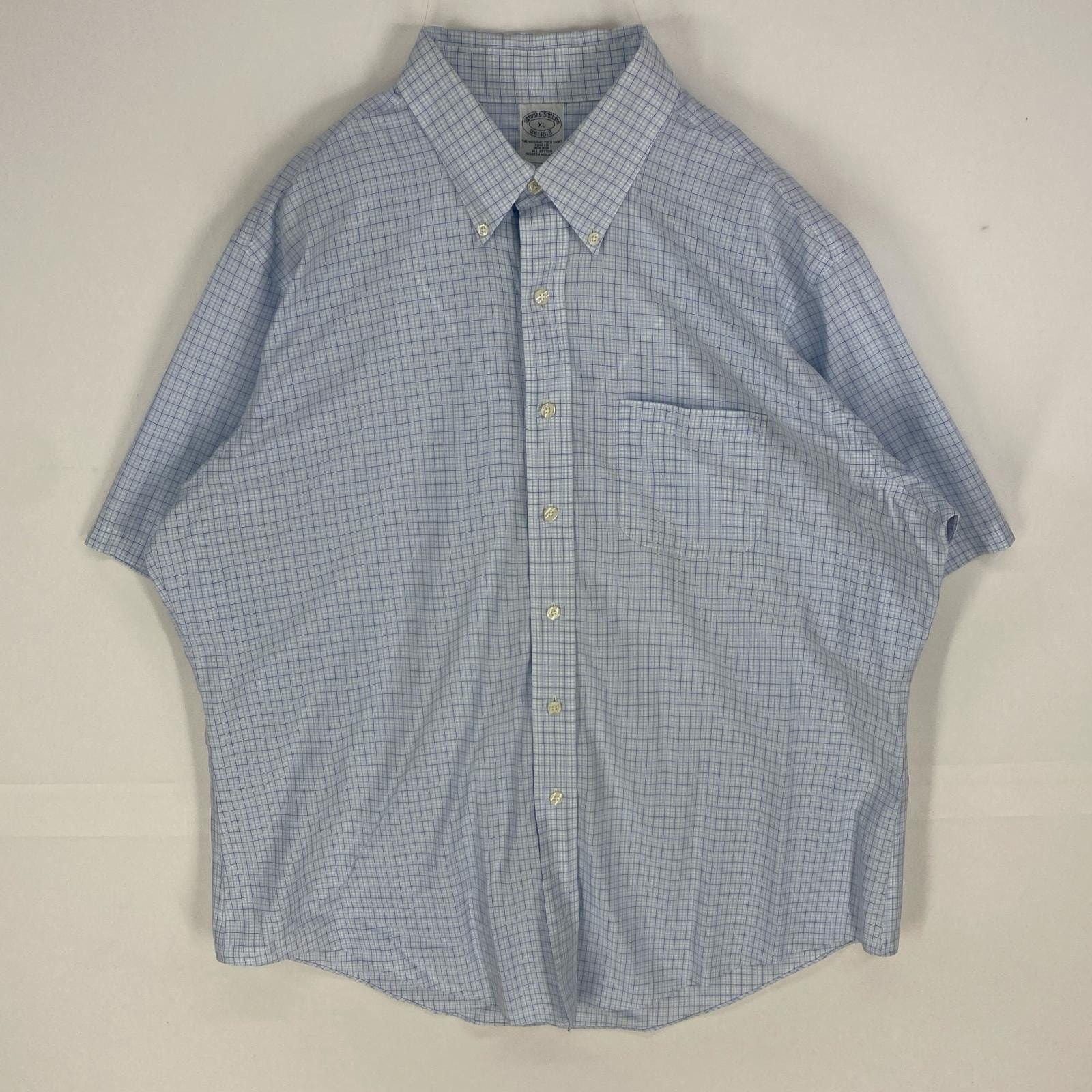 古着 ブルックスブラザーズ Brooks Brothers 半袖シャツ ボタンダウン 1818 ショートスリーブ XL  ブルー系 チェック メンズ