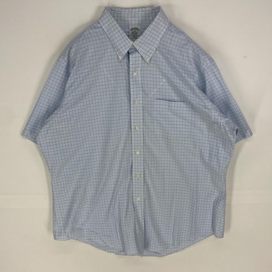 古着 ブルックスブラザーズ Brooks Brothers 半袖シャツ ボタンダウン 1818 ショートスリーブ XL ブルー系 チェック メンズ