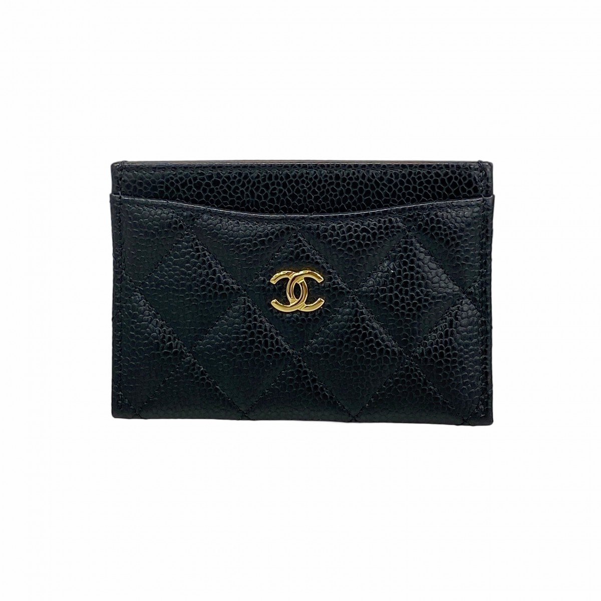 【6ec2981-k】シャネル カードケース マトラッセ キャビアスキン ブラック ゴールド金具【中古】レディース