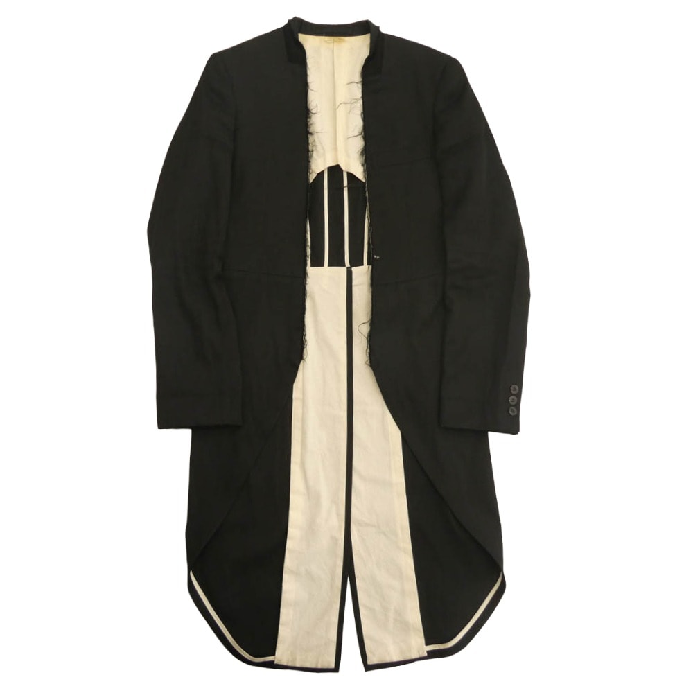 COMME des GARCONS HOMME PLUS コムデギャルソンオムプリュス ジャケット AD2015 PQ-J051 カットオフ ノーカラー カラーレス ロング 燕尾 タキシード ジャケット ブラック系 S【中古】