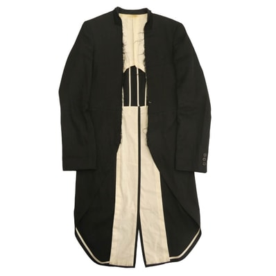 COMME des GARCONS HOMME PLUS コムデギャルソンオムプリュス ジャケット AD2015 PQ-J051 カットオフ ノーカラー カラーレス ロング 燕尾 タキシード ジャケット ブラック系 S【中古】