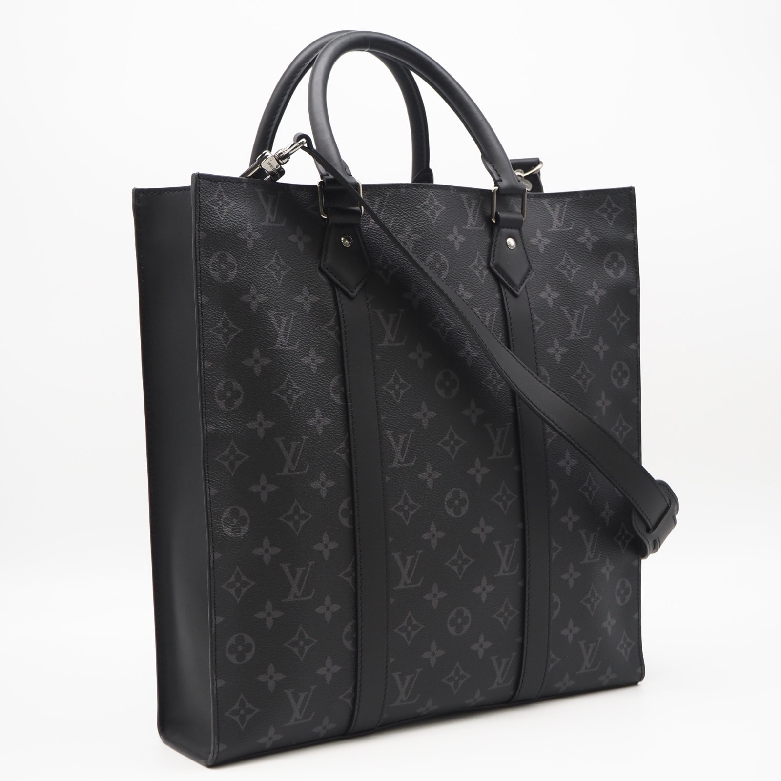 極美品 LOUIS VUITTON ルイ・ヴィトン モノグラム エクリプス サックプラ M46452 ハンドバッグ ブラック グレー コーティングキャンバス レザー メンズ