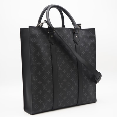 極美品 LOUIS VUITTON ルイ・ヴィトン モノグラム エクリプス サックプラ M46452 ハンドバッグ ブラック グレー コーティングキャンバス レザー メンズ