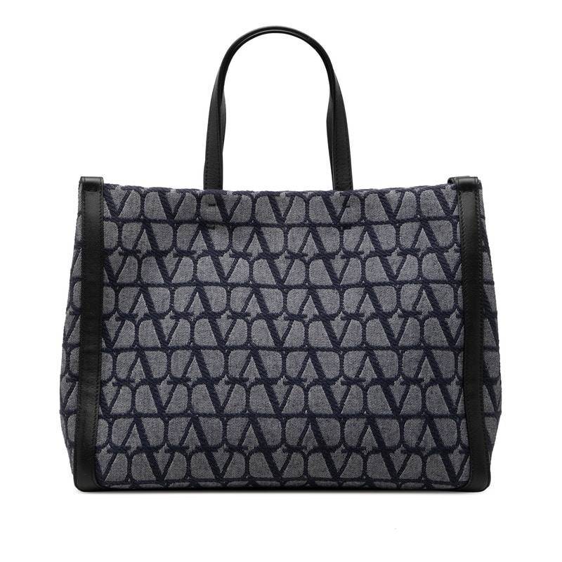 ヴァレンティノ トワル イコノグラフ トートバッグ ハンドバッグ ブルー ブラック キャンバス レザー レディース VALENTINO 【中古】
