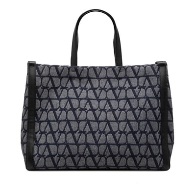 ヴァレンティノ トワル イコノグラフ トートバッグ ハンドバッグ ブルー ブラック キャンバス レザー レディース VALENTINO 【中古】
