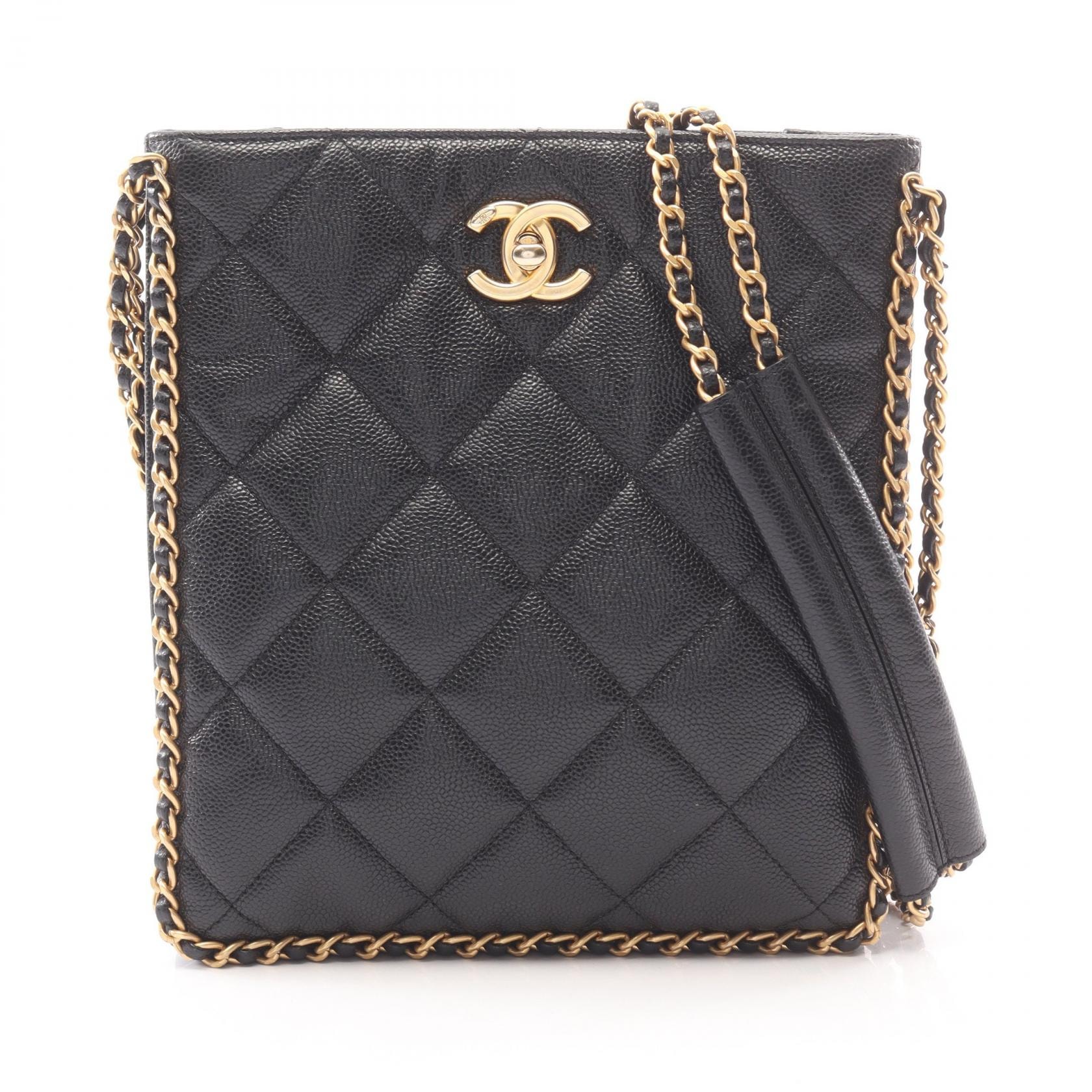 シャネル CHANEL スモールショッピングバッグ マトラッセ ショルダーバッグ バッグ キャビアスキン(グレインドカーフ) レディース ブラック系 AS3470 【中古】