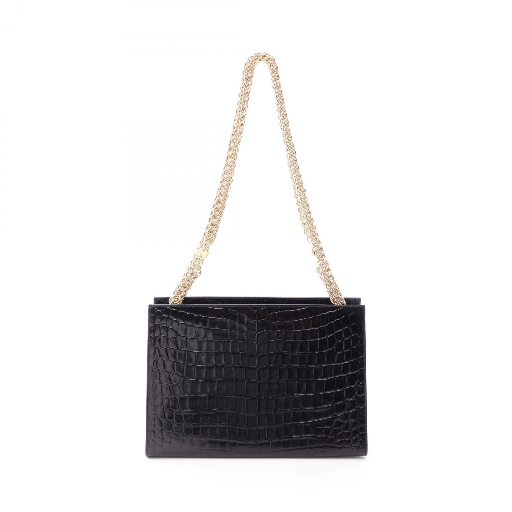 サルヴァトーレフェラガモ Salvatore Ferragamo クロコ型押し ショルダーバッグ バッグ レザー レディース ブラック系 【中古】