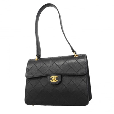 【6dc2782-k】シャネル ショルダーバッグ マトラッセ キャビアスキン ブラック ゴールド金具【中古】レディース