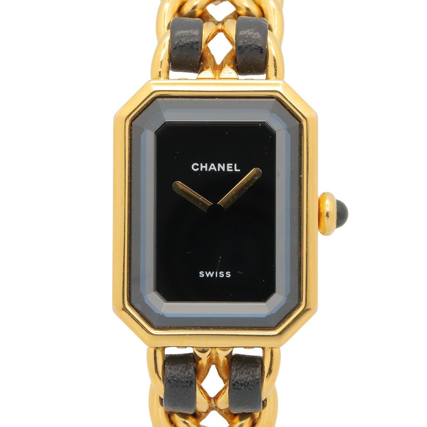シャネル CHANEL プルミエール M 腕時計 時計 GP(ゴールドメッキ) レザーベルト レディース ブラック系 H0001 【中古】