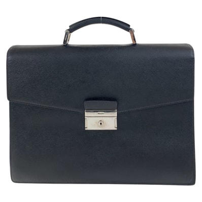 PRADA プラダ サフィアーノ ブラック 黒 シルバー金具 レザー ビジネスバッグ ブリーフケース 601842 【中古】