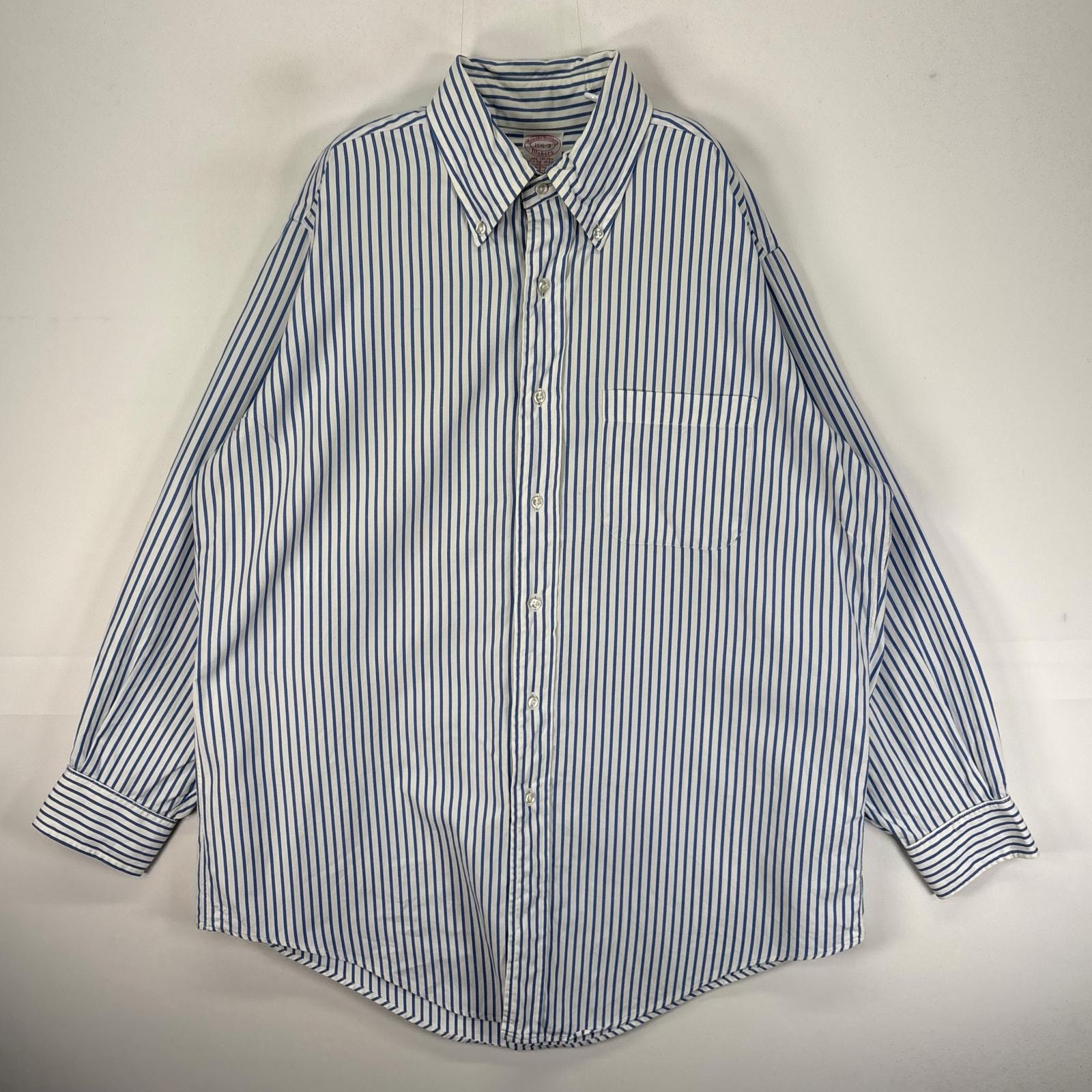 古着 ブルックスブラザーズ Brooks Brothers USA製 長袖シャツ ボタンダウン 胸ポケット Makers M  ブルー系 ストライプ メンズ