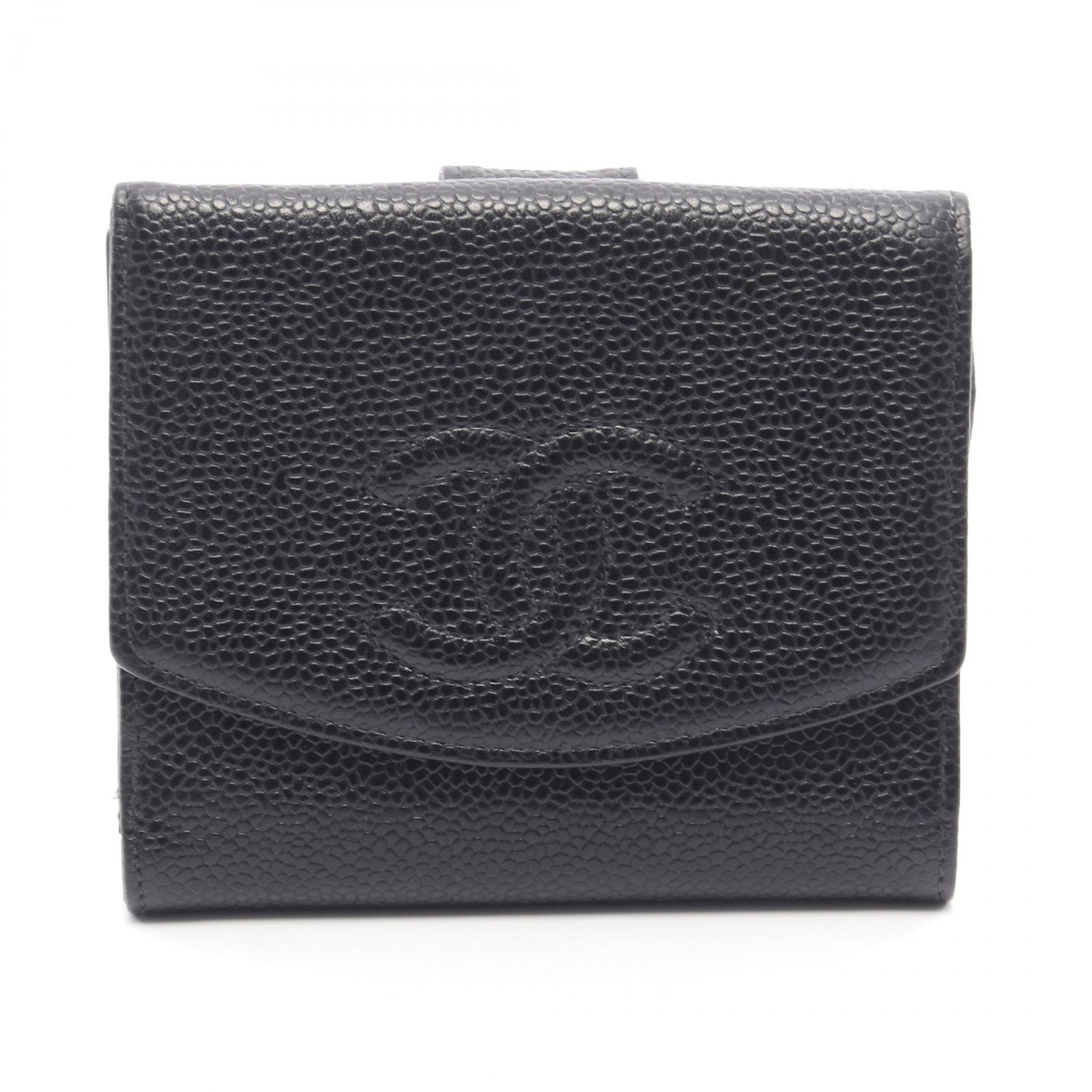 シャネル CHANEL ココマーク Wホック財布 財布 キャビアスキン(グレインドカーフ) レディース ブラック系 【中古】
