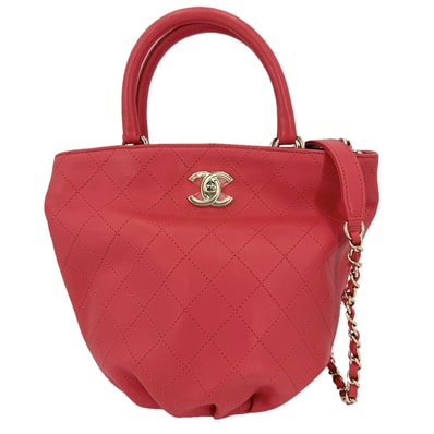 CHANEL シャネル 2WAY マトラッセ ハンドバッグ チェーンショルダーバッグ 肩掛け 斜め掛け ココマーク レザー レッド系 ゴールド金具 レディース【中古品】