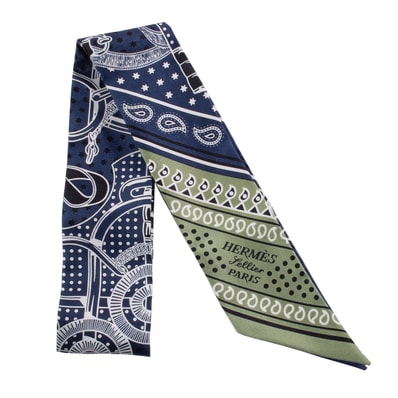HERMES エルメス ツイリー Eperon d'Or Bandana エプロン ドール バンダナ 062978S 01 スカーフ 2024SS シルク ネイビー カーキ【中古】