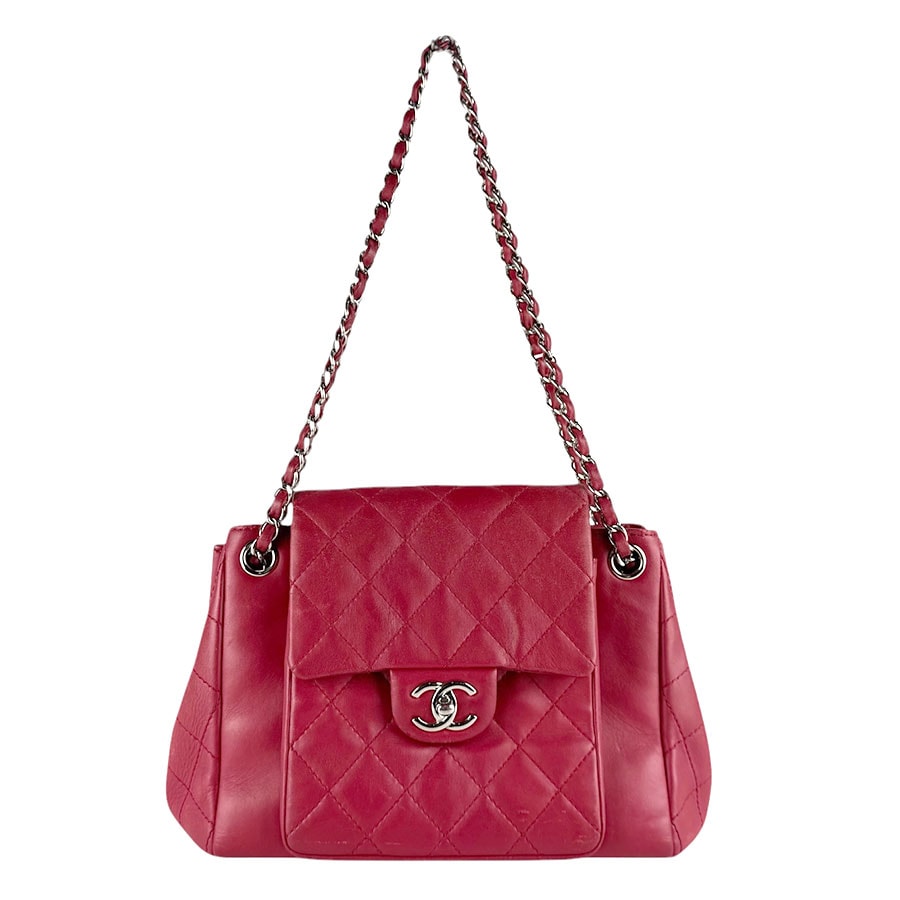 シャネル CHANEL ショルダーバッグ レザー レッド シルバー レディース【中古】 z9314