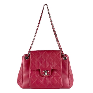 シャネル CHANEL ショルダーバッグ レザー レッド シルバー レディース【中古】 z9314