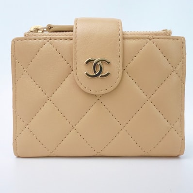 CHANEL Classic Matelasse Double Zip Card Case "Beige"