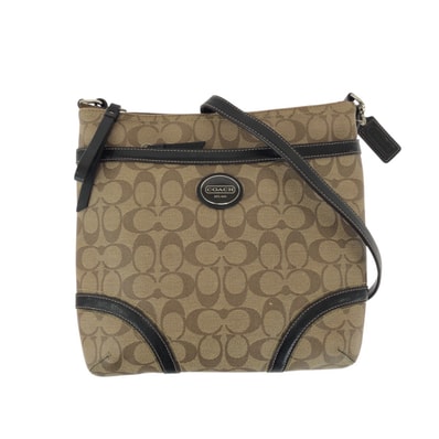 美品 COACH コーチ シグネチャー ブラウン ベージュ シルバー金具 PVC ショルダーバッグ メッセンジャーバッグ 600268 【中古】