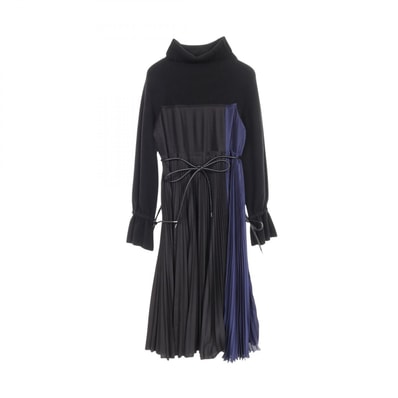 サカイ Sacai プリーツ ワンピース 衣料品 トップス ウール ナイロン レディース ブラック系 / ブルー系 【中古】