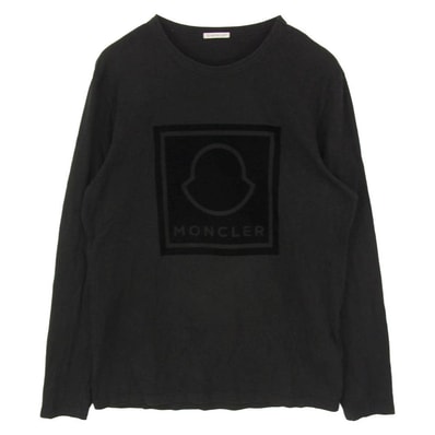 MONCLER モンクレール G20918D00002 MAGLIA T-SHIRT マグリア ベロア プリント 長袖 カットソー Tシャツ ブラック系 L【中古】