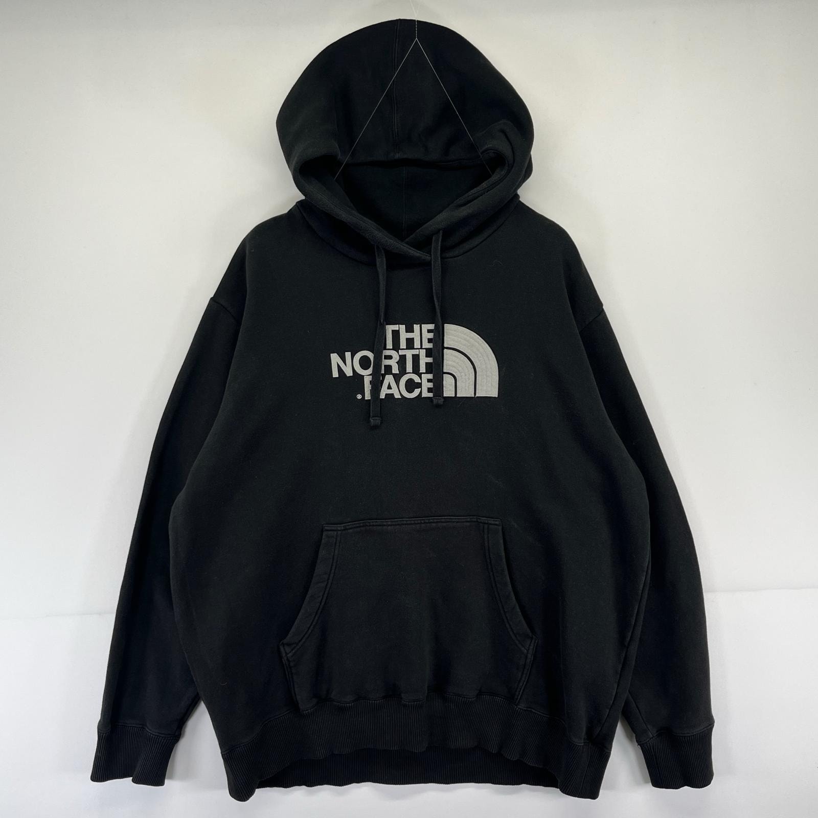 古着 ザ・ノースフェイス THE NORTH FACE パーカー プルオーバー ロゴ スウェット 大きいサイズ 2XL  ブラック系 メンズ