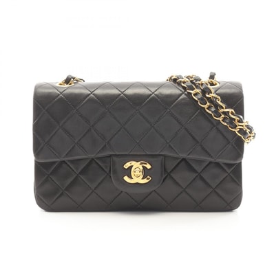 シャネル CHANEL マトラッセ Wフラップ ショルダーバッグ バッグ ラムスキン(羊革) レディース ブラック系 【中古】