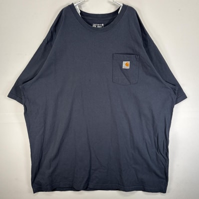古着 カーハート Carhartt 半袖Tシャツ ワンポイント ロゴ 大きいサイズ 肉厚 クルーネック 3XL ネイビー系 無地 メンズ