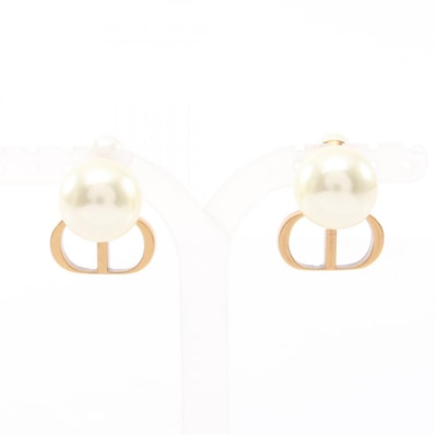 ディオール Dior トライバル CDロゴ ピアス ジュエリー GP(ゴールドメッキ) フェイクパール レディース ホワイト系 / ゴールド系 【中古】