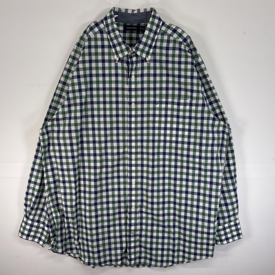 古着 ノーティカ NAUTICA 長袖シャツ チェック ロゴ 刺繍 大きいサイズ 2XL グリーン マルチカラー メンズ