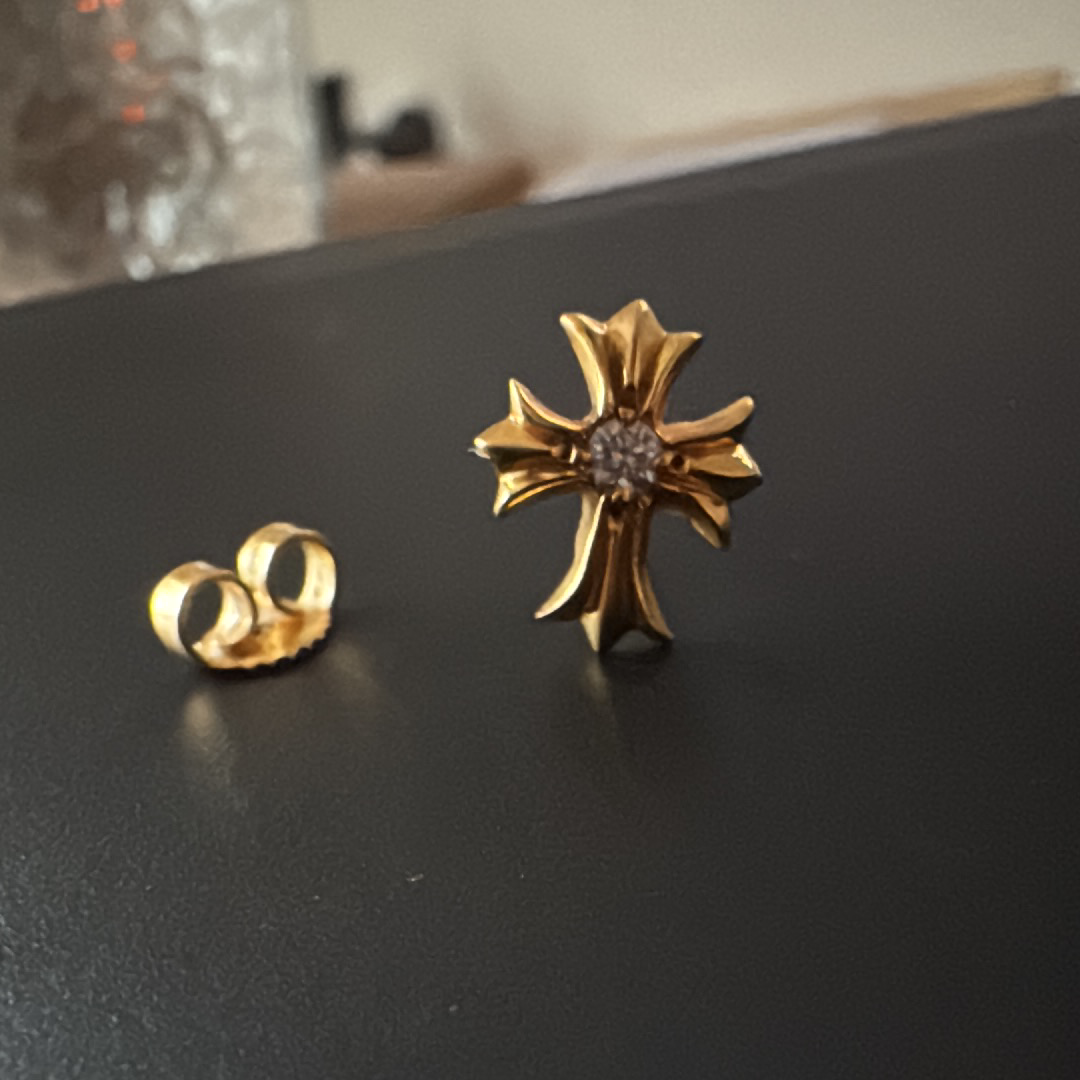 Chrome Hearts 22k CH Crossstad 1 Diamond Earrings "Yellow Gold"