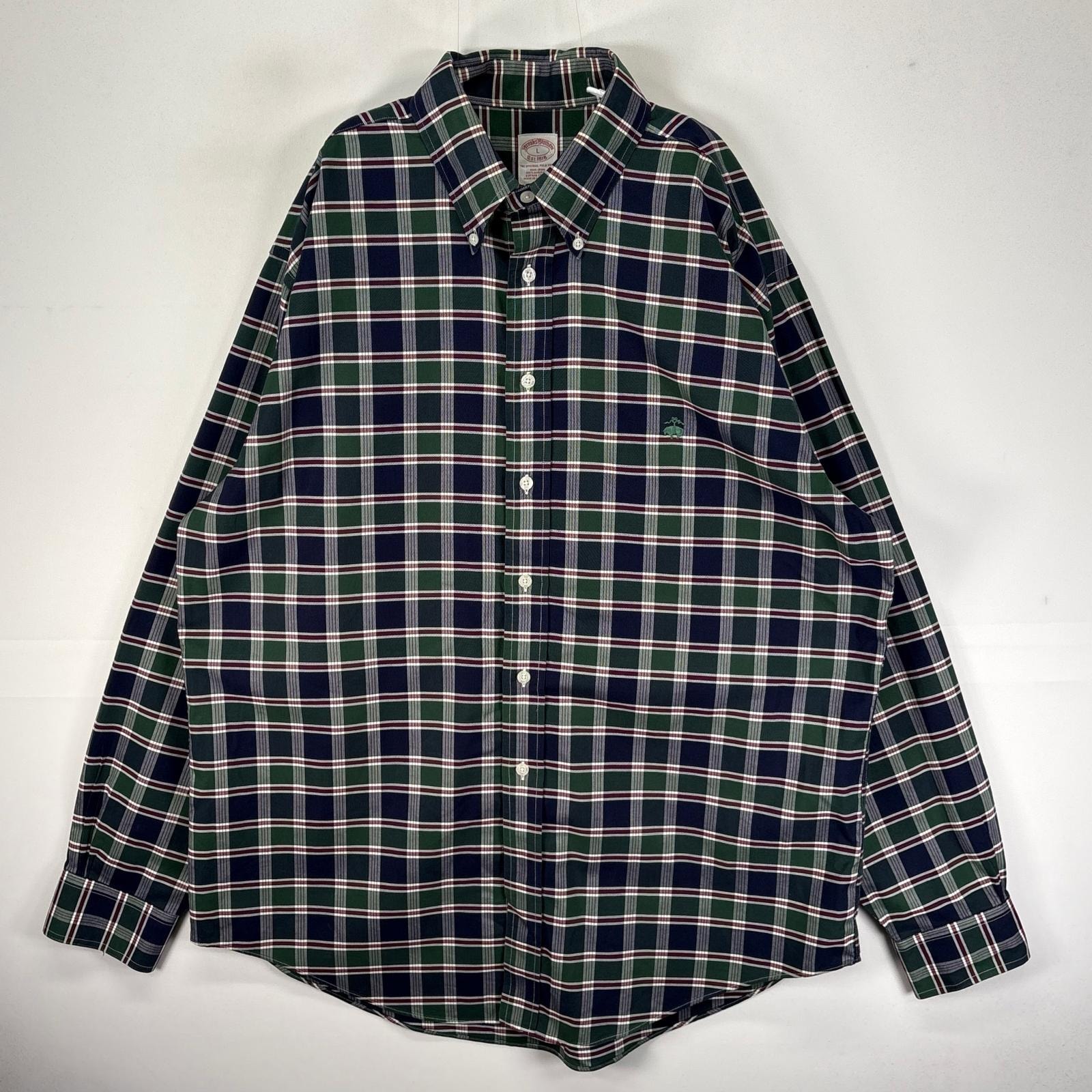 古着 ブルックスブラザーズ Brooks Brothers 長袖シャツ ボタンダウン ワンポイント L  ネイビー系 チェック メンズ