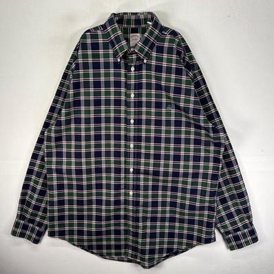 古着 ブルックスブラザーズ Brooks Brothers 長袖シャツ ボタンダウン ワンポイント L ネイビー系 チェック メンズ