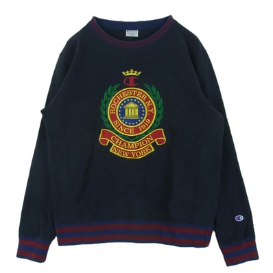 Champion チャンピオン スウェット C8-U005 カレッジ刺繍 リバースウィーブ スウェット トレーナー 中国製 ダークネイビー系 XL【中古】
