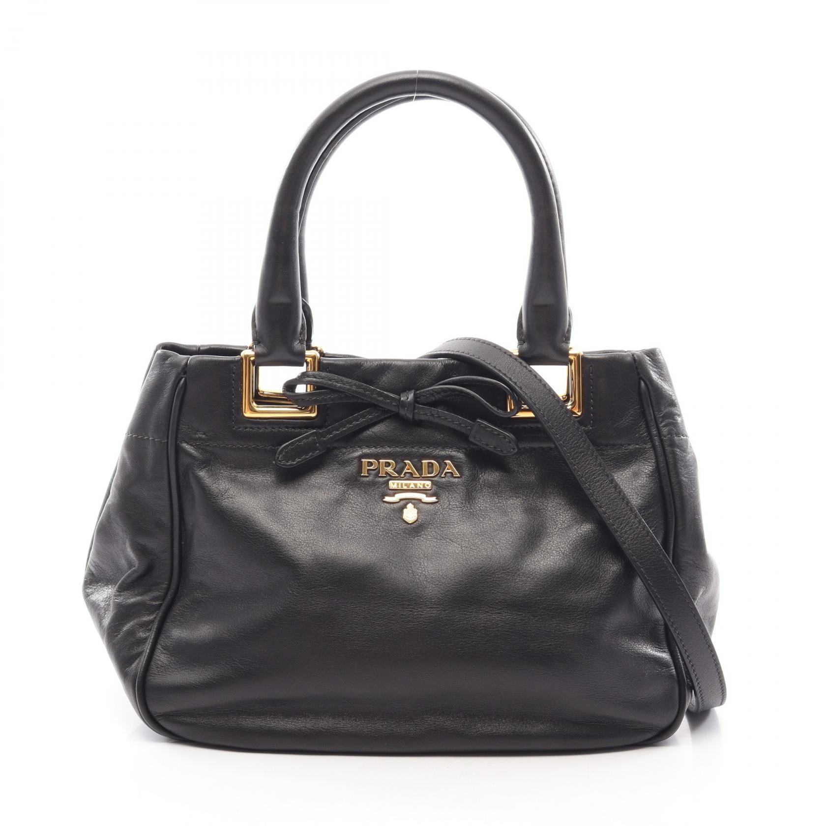 プラダ PRADA リボン 2WAY ハンドバッグ バッグ レザー レディース ブラック系 BN2245 【中古】
